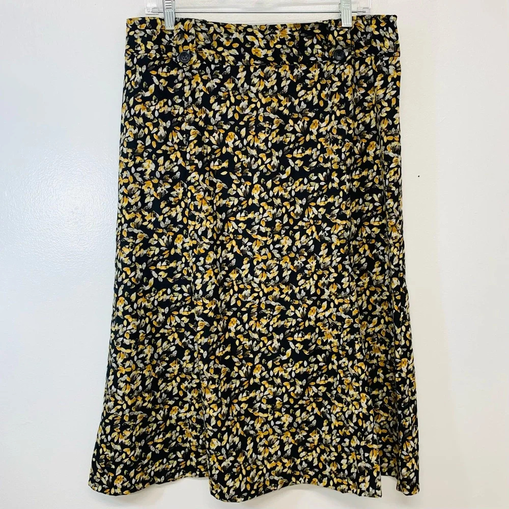 Christopher Banks‎ Midi Skirt 12  Black Yellow A Line Work Casual Travel Boho